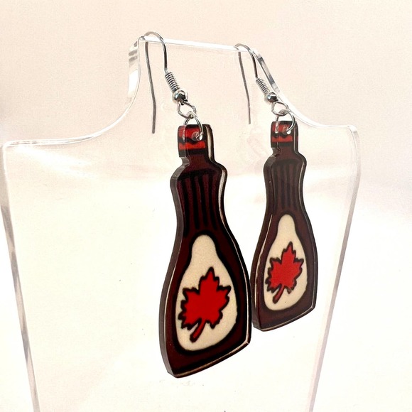 Maple Syrup Earrings - Canadian Syrup - Breakfast Earrings - Syrup Accessories - Picture 2 of 8